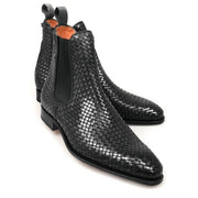 Genuine Leather Chelsea Boots - Black Woven