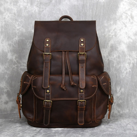 Retro Crazy Horse Cowhide Leather Men's Cowhide Backpack