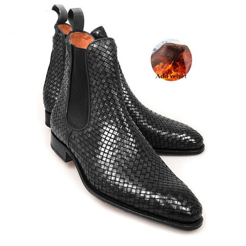 Genuine Leather Chelsea Boots -  Hand Woven