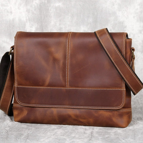 Men's Retro Crazy Horse Cowhide Leather Shoulder Bag