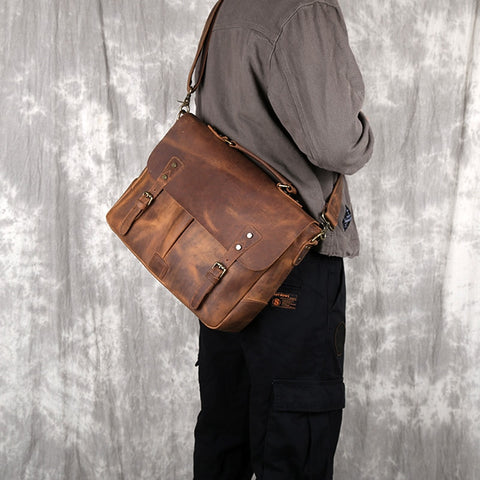 Crazy Horse Leather Men Casual Shoulder Bag