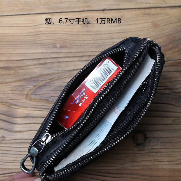 Genuine Leather Men Mobile Phone Waist Bag