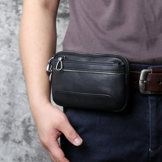 Genuine Leather Men Mobile Phone Waist Bag