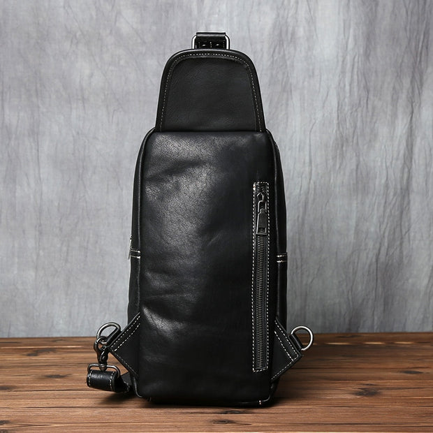 Top Layer Cowhide Leather Men's Chest Bag