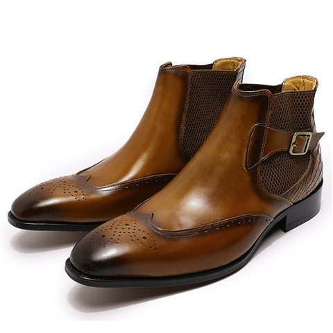 Real Cow Leather Classic Dress Boots for Men