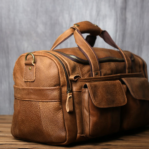 Top Layer Cowhide Leather Men's Hand Luggage Bag