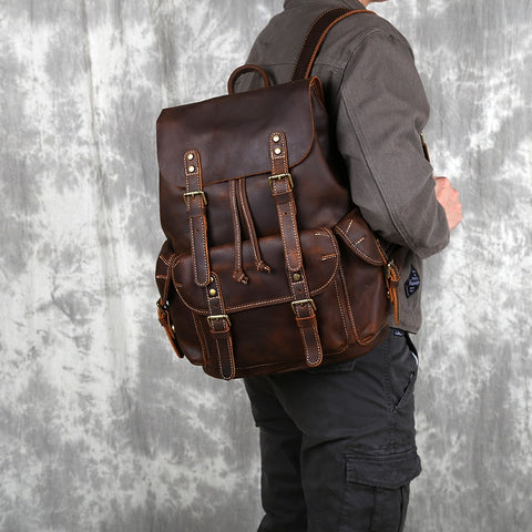 Retro Crazy Horse Cowhide Leather Men's Cowhide Backpack