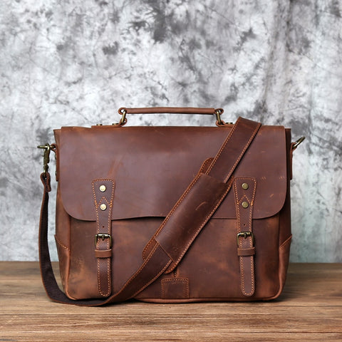 Top Layer Cowhide Leather Vintage Men's Handbag