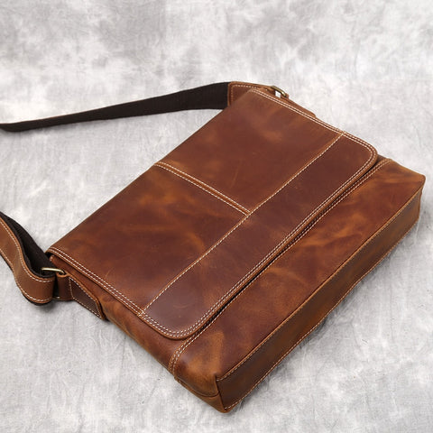 Men's Retro Crazy Horse Cowhide Leather Shoulder Bag