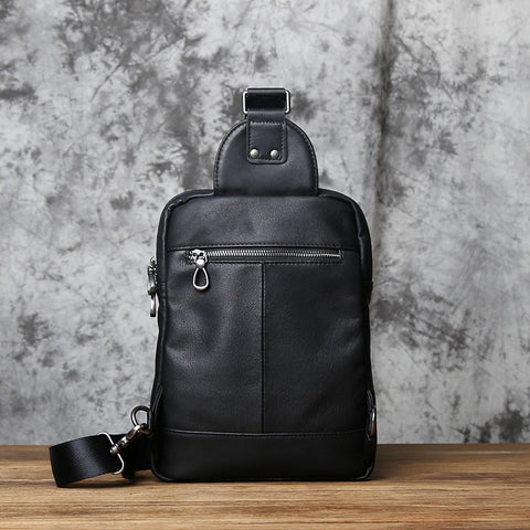 Men's First Layer Cowhide Leather Casual Chest Bag