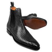 Genuine Leather Chelsea Boots - Black Woven