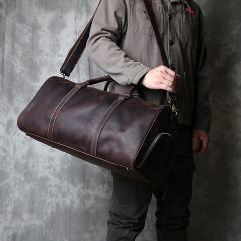 Luxurious Men's Crazy Horse Cowhide Leather Travel Bag