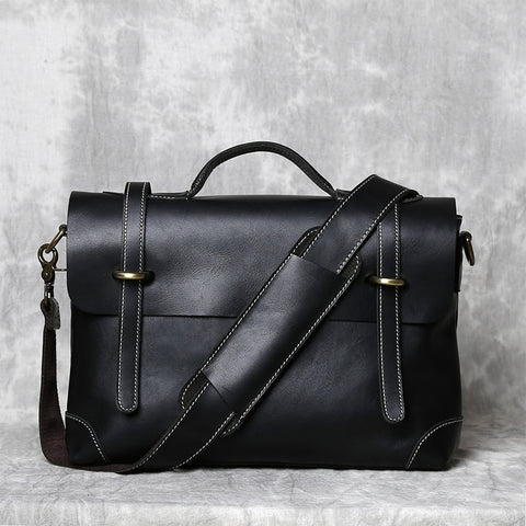 Top Layer Cowhide Leather Retro Men's Briefcase