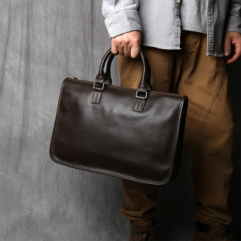 Natural Cowhide Cross Section Men's Leather Briefcase