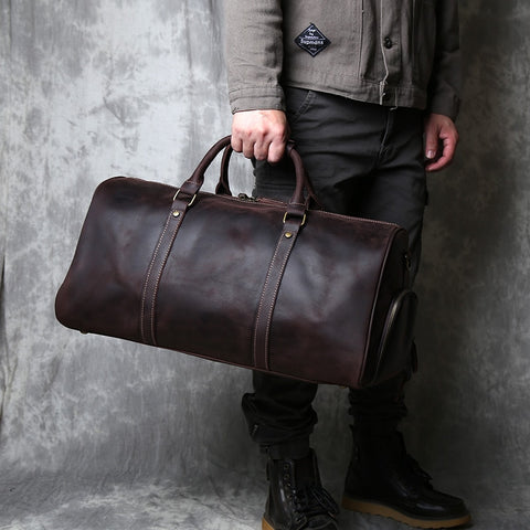 Luxurious Men's Crazy Horse Cowhide Leather Travel Bag