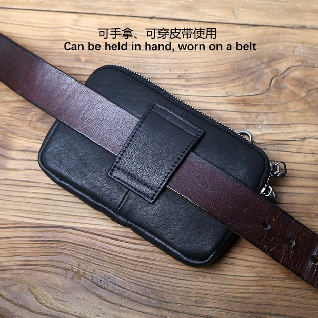 Genuine Leather Men Mobile Phone Waist Bag