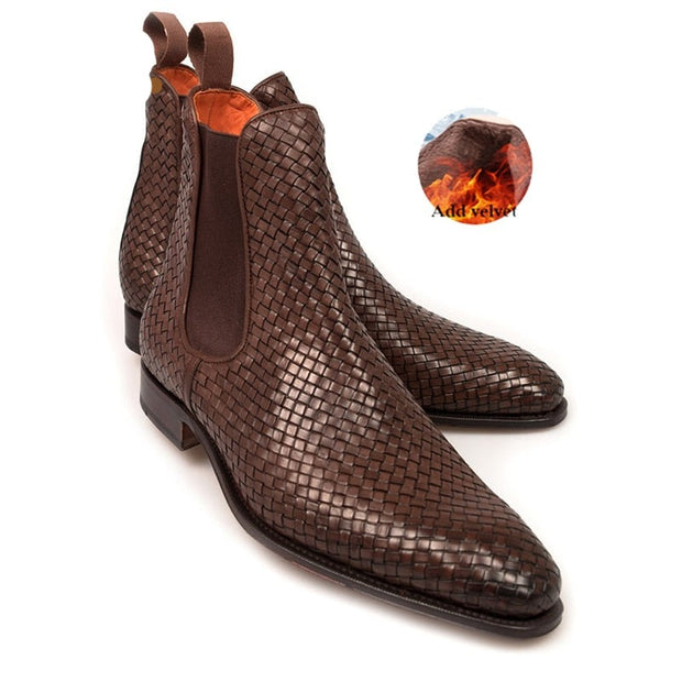 Genuine Leather Chelsea Boots -  Hand Woven