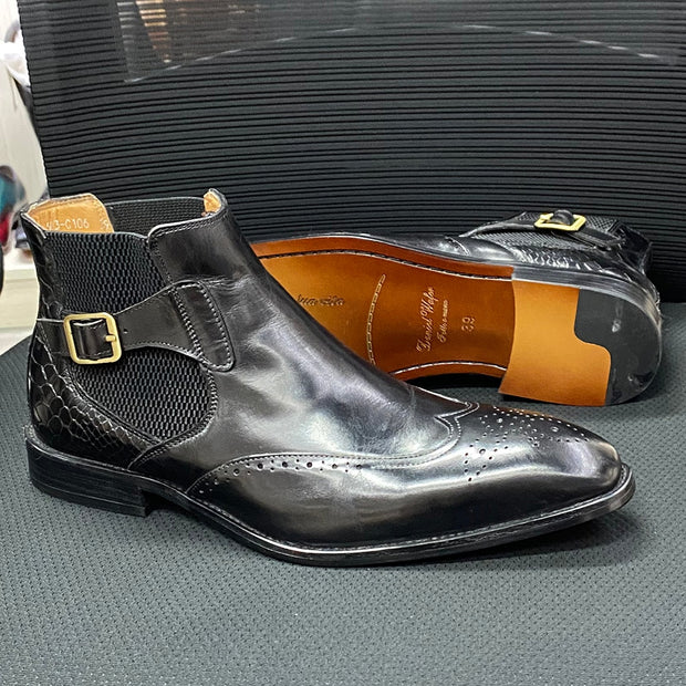 Real Cow Leather Classic Dress Boots for Men