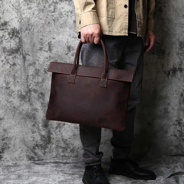 Retro Men's Top Layer Cowhide Leather Briefcase