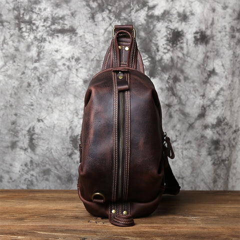 Retro Top Layer Cowhide Leather Men's Chest Bag