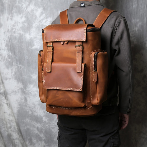 Genuine First Layer Cowhide Leather Men's Backpack