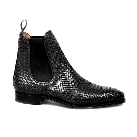 Genuine Leather Chelsea Boots - Black Woven