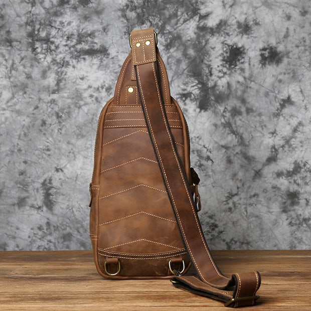 Retro Top Layer Cowhide Leather Men's Chest Bag