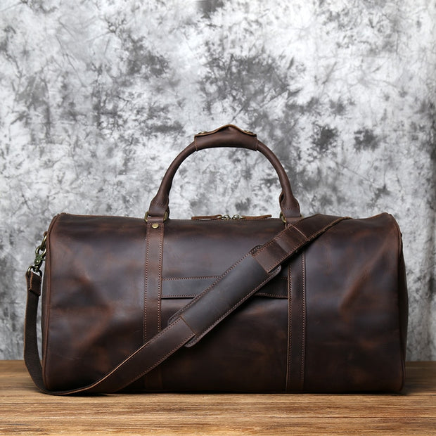 Men's Retro Crazy Horse Cowhide Leather Large-Capacity Travel Bag