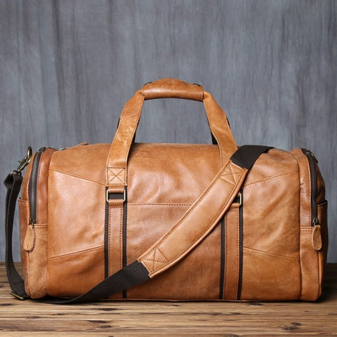 Top Layer Cowhide Leather Retro Men's Travel Bag