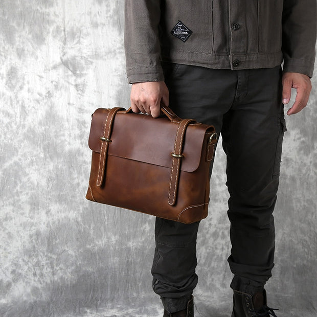 Top Layer Cowhide Leather Retro Men's Briefcase