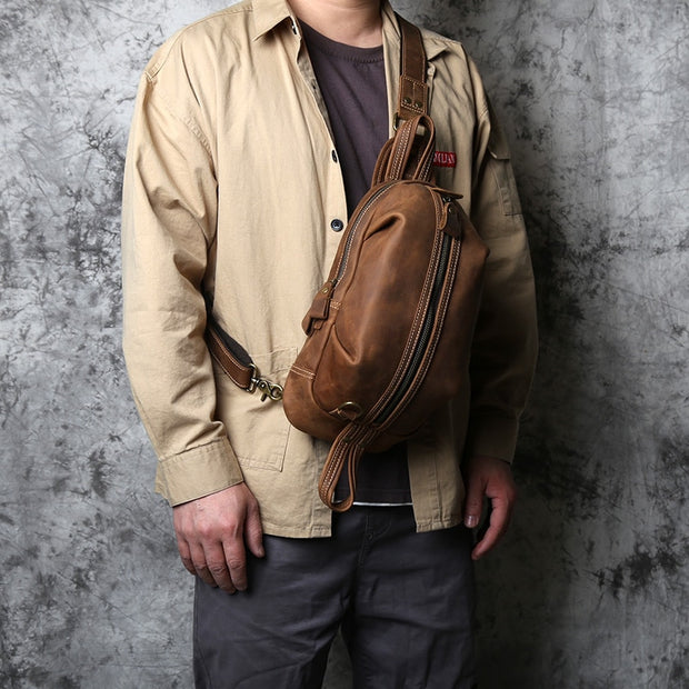 Retro Top Layer Cowhide Leather Men's Chest Bag