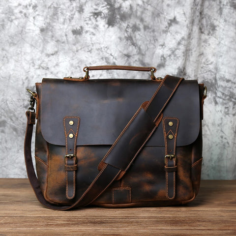 Top Layer Cowhide Leather Vintage Men's Handbag