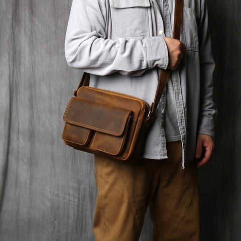 Casual Top Layer Leather Messenger Bag