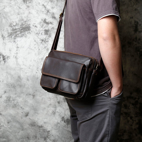 Retro First Layer Cowhide Handmade Leather Men's Shoulder Bag